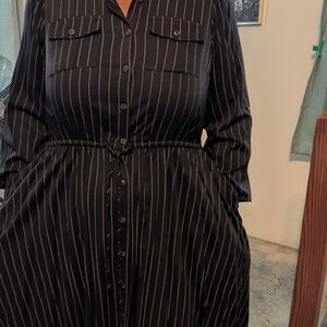 Torrid Black Pinstripe Long Sleeve Dress